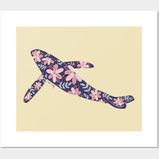 Floral Whale - muted cool colors Posters and Art